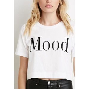 Forever 21 White Crop Top with Black 'Mood' Print